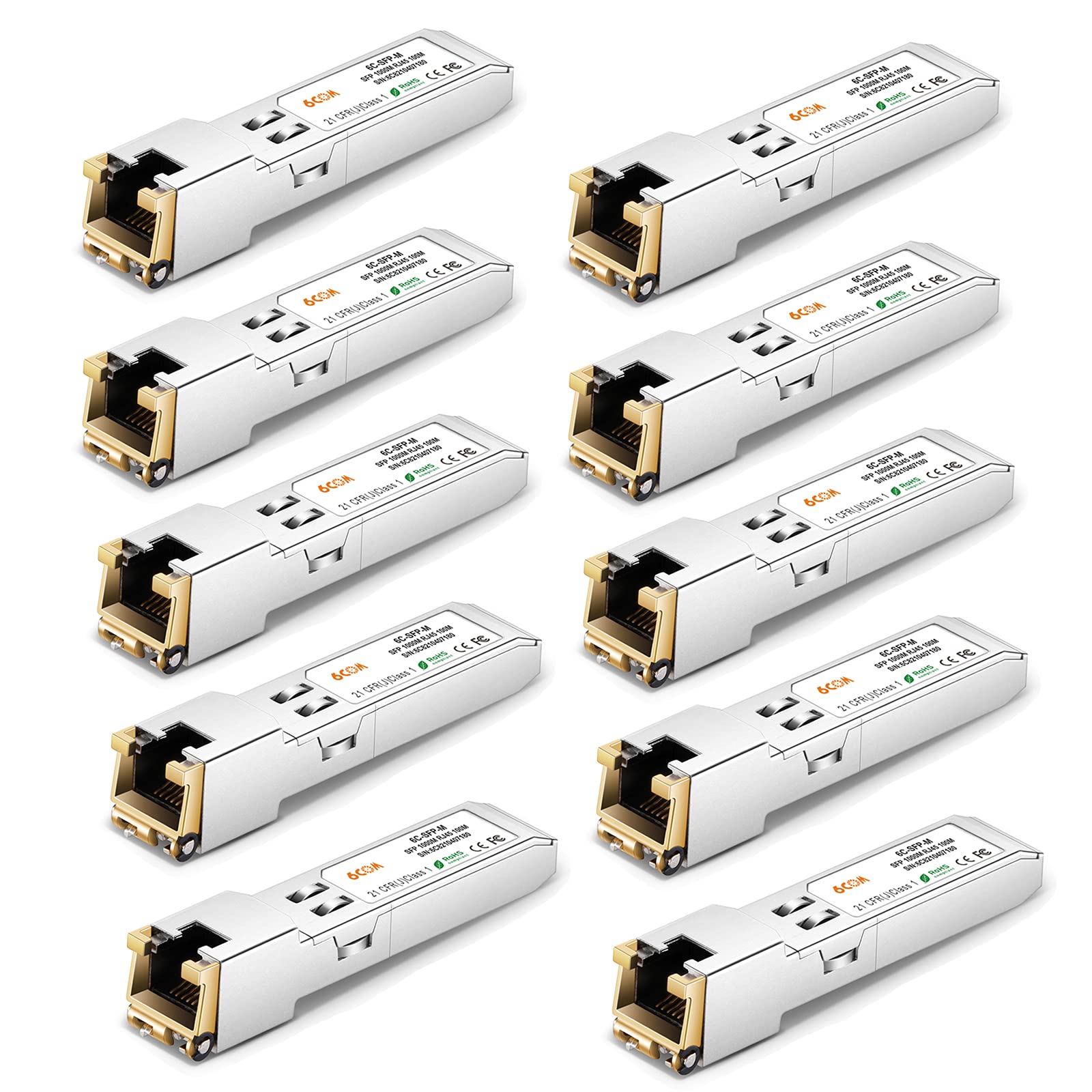 10Pack 1.25G Sfp T Transceiver, 1000Base T Gigabit Sfp Copper Rj45 Module For Ubiquiti Uf Rj45 1G, Mikrotik, D Link, Supermicro,